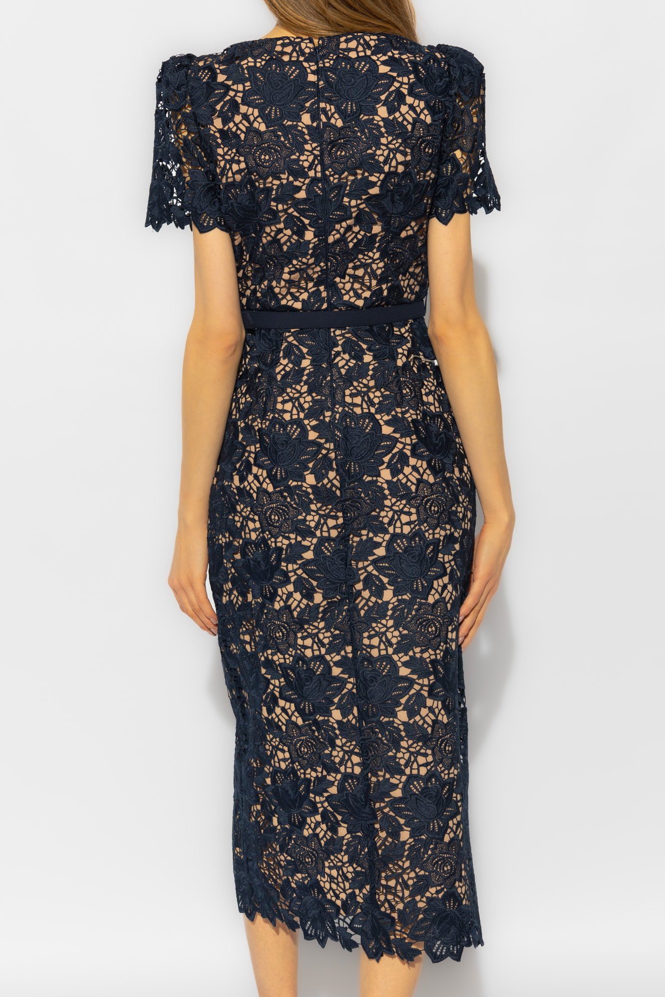 Navy blue outlet lace midi dress